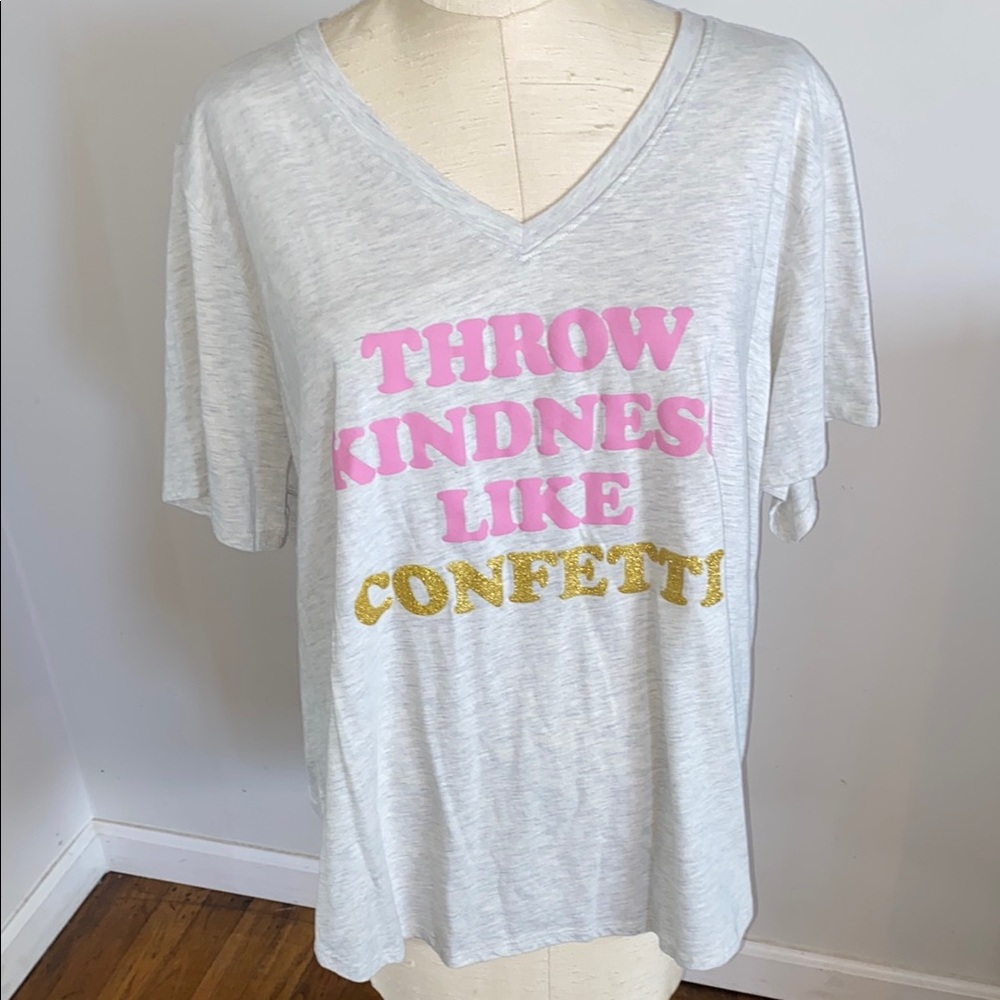 Mighty Fine 3X Gray and Pink Relaxed Short Sleeve v-neck Tee